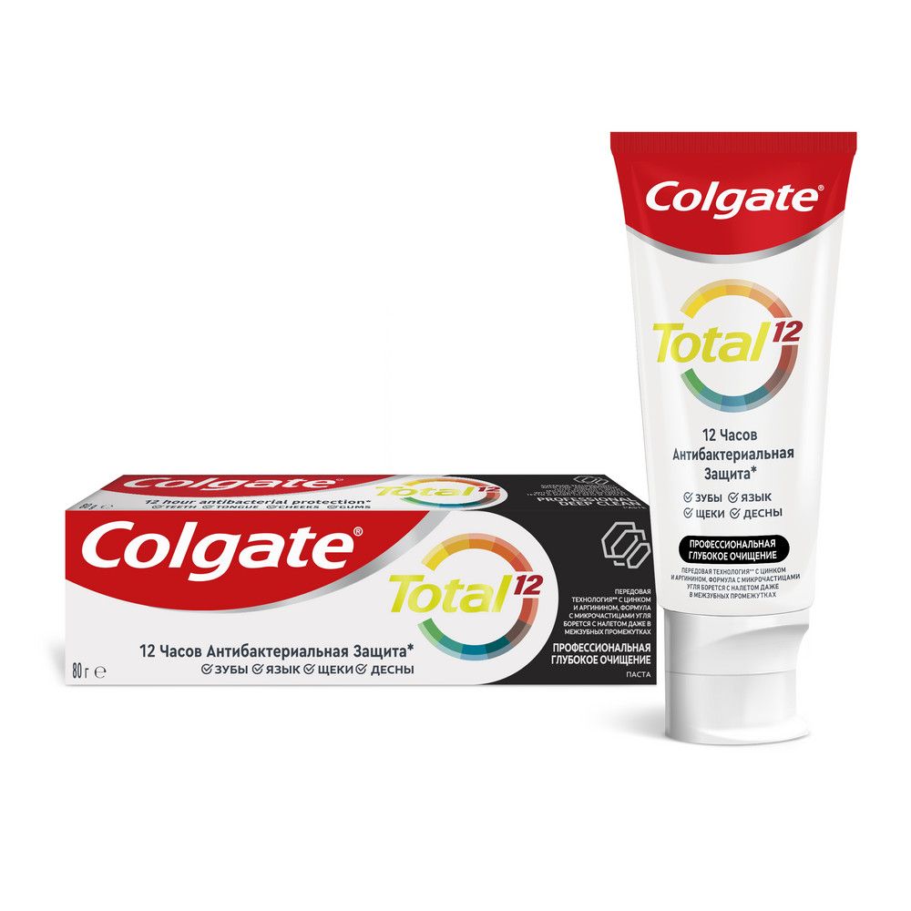 Colgate зубная паста total 12 профессиональная глубокое очищение с древесным углем 80 гр