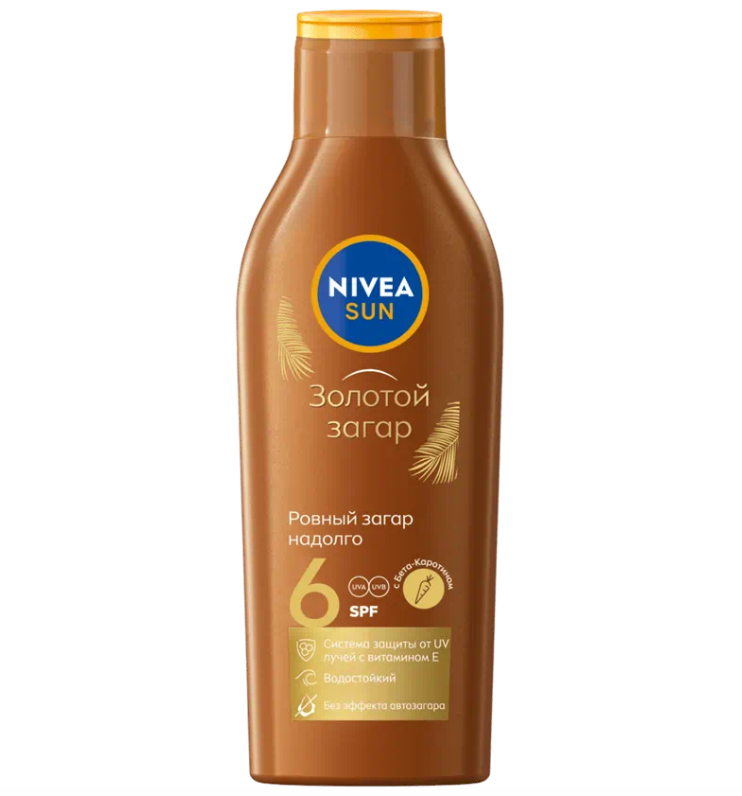 Nivea солнцезащитный лосьон для тела золотой загар spf 6 200 мл