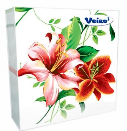 Veiro салфетки 3 слойные с рисунком лилия 33*33 20 листов