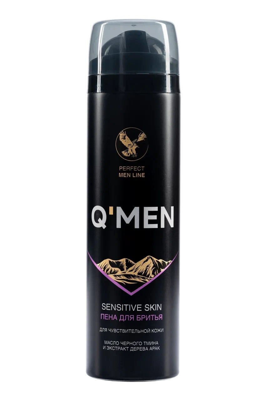 Q’men пена для бритья для чувствительной кожи с экстрактом дерева арак и маслом черного тмина, 240 мл