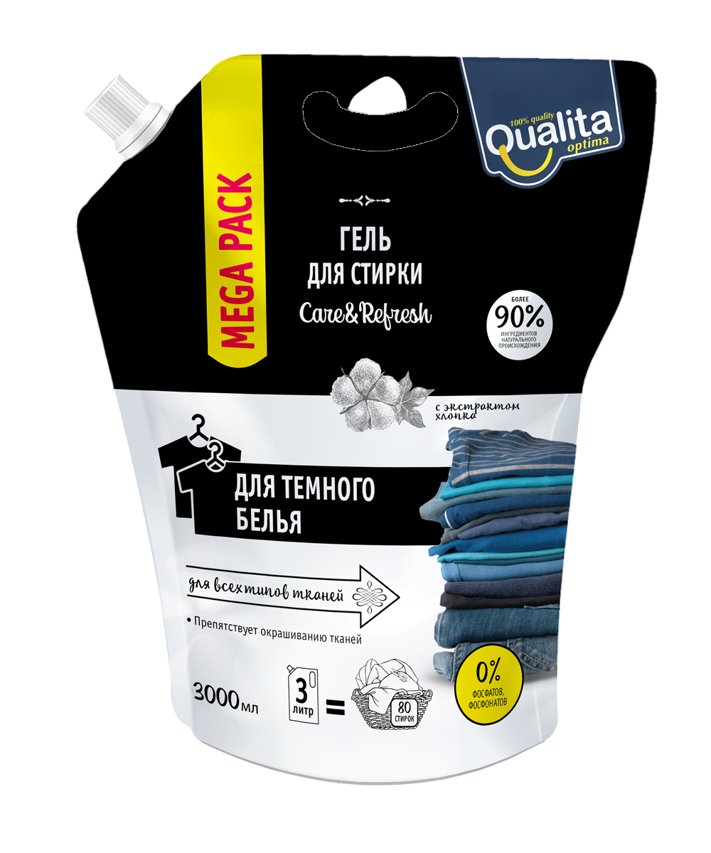 Qualita гель для стирки темного белья дой пак 3000 мл
