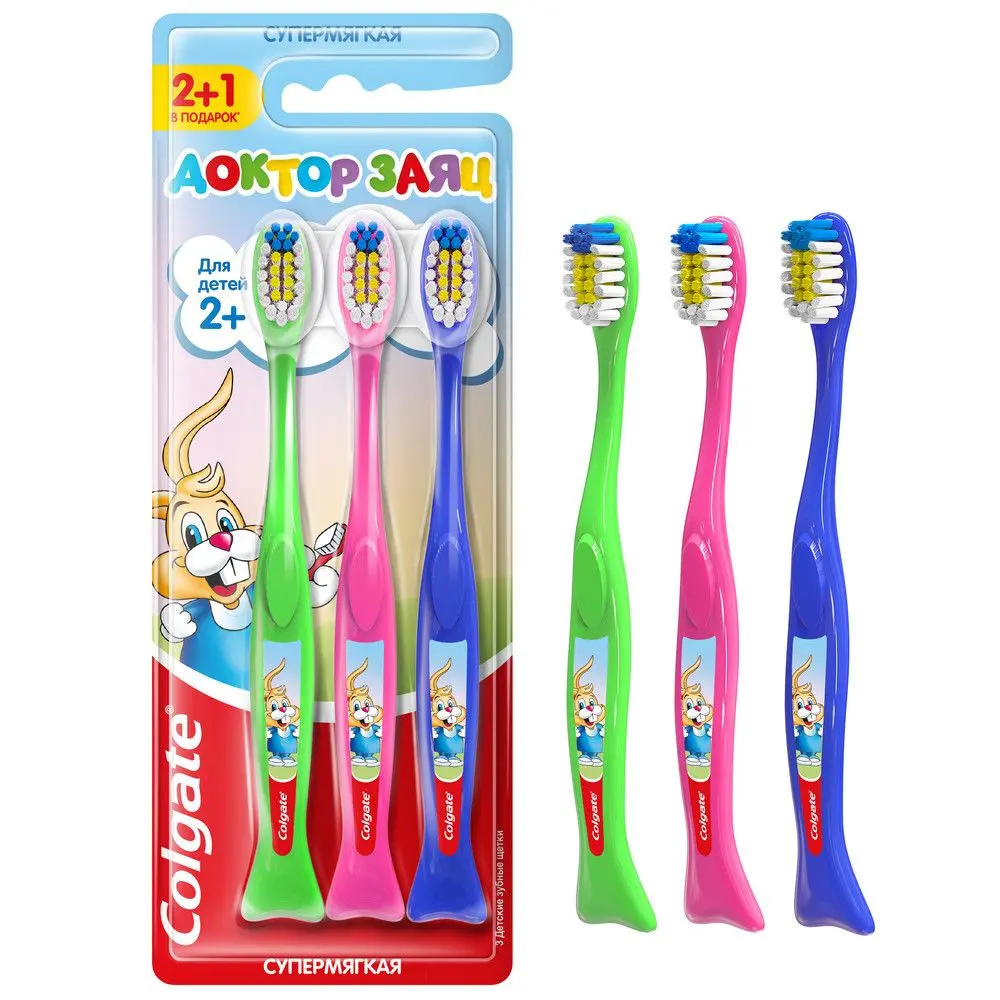 Colgate доктор заяц детская зубная щетка 2+ 2+1 супермягкая промо