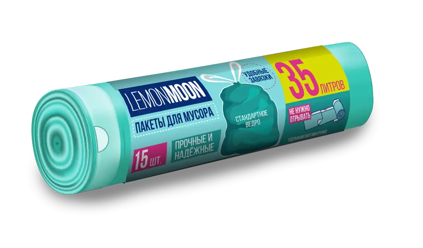 Lemon Moon пакеты для мусора прочные с завязками раздельные 35 л 15 шт