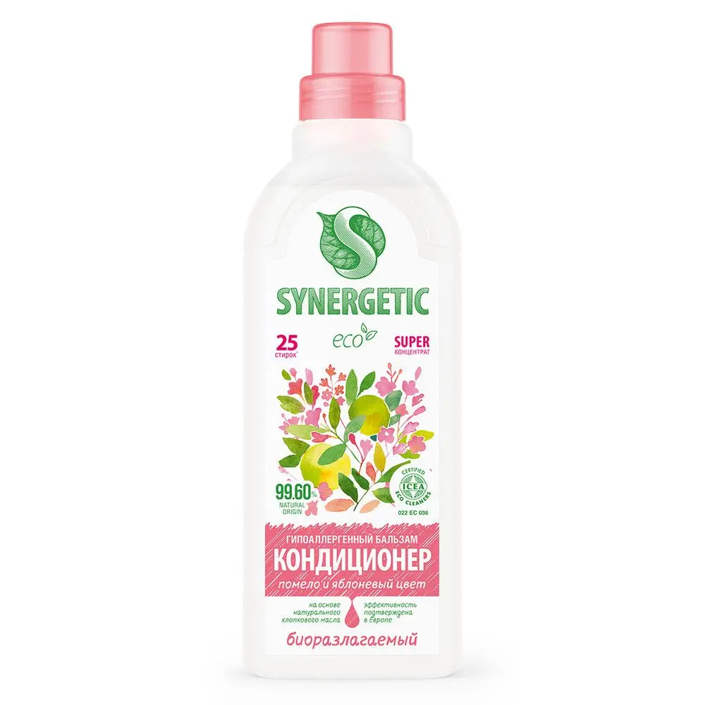 Synergetic бальзам кондиционер для белья помело и яблочный цвет 0,75 л 25 стирок