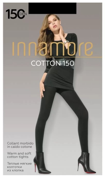 INNAMORE колготки  cotton 150 nero 4  из хлопка с комфортным поясом