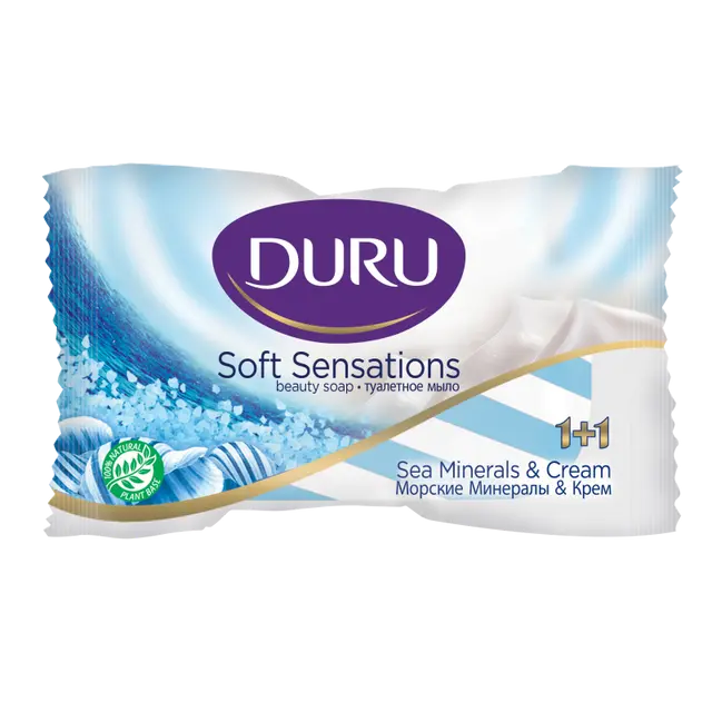 Туалетное мыло DURU 1+1 КРЕМ+МОРСКИЕ МИНЕРАЛЫ, 90г
