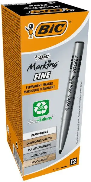 Bic перманентный маркер файн чёрный универсальный тонкое письмо кор 12 шт