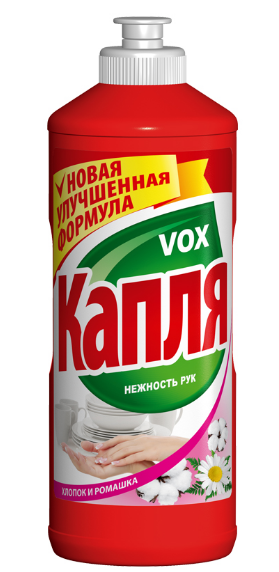 КАПЛЯ VOX средство для мытья посуды нежность рук  фито эффект хлопок и ромашка 500 г