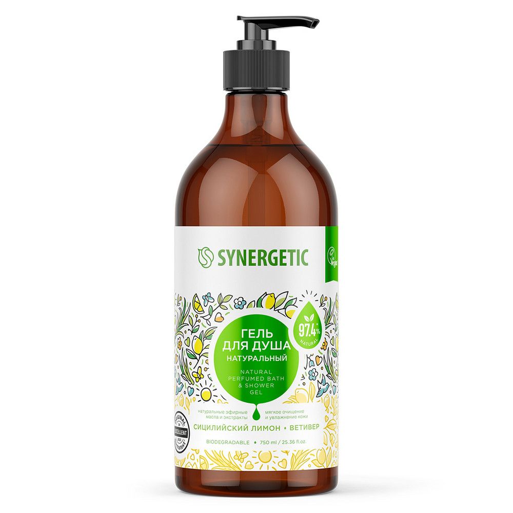 Synergetic гель для душа сицилийский лимон и ветивер 750 мл