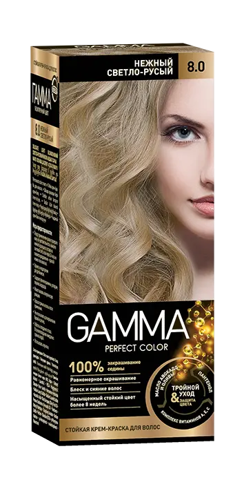 Gamma Perfect Hair стойкая крем краска тон 8.0 нежный светло русый