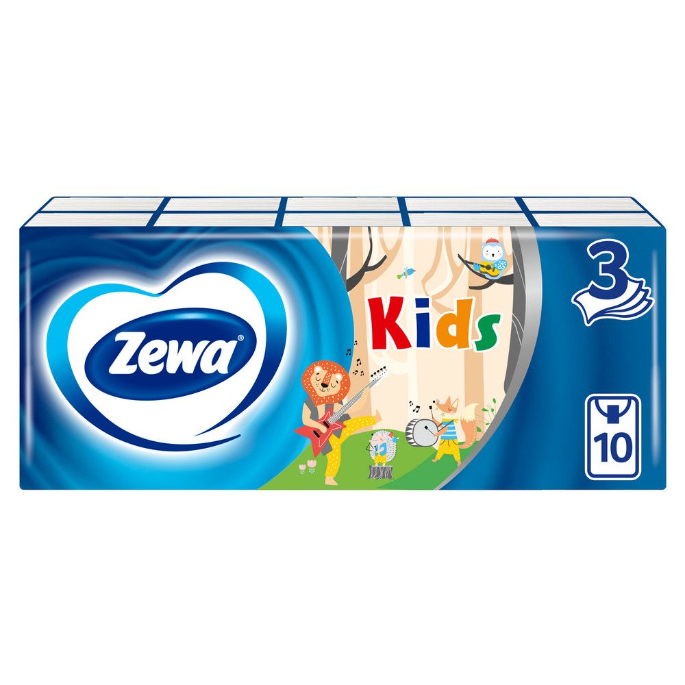 Zewa носовые платочки kids 3 х слойные белые 10 шт