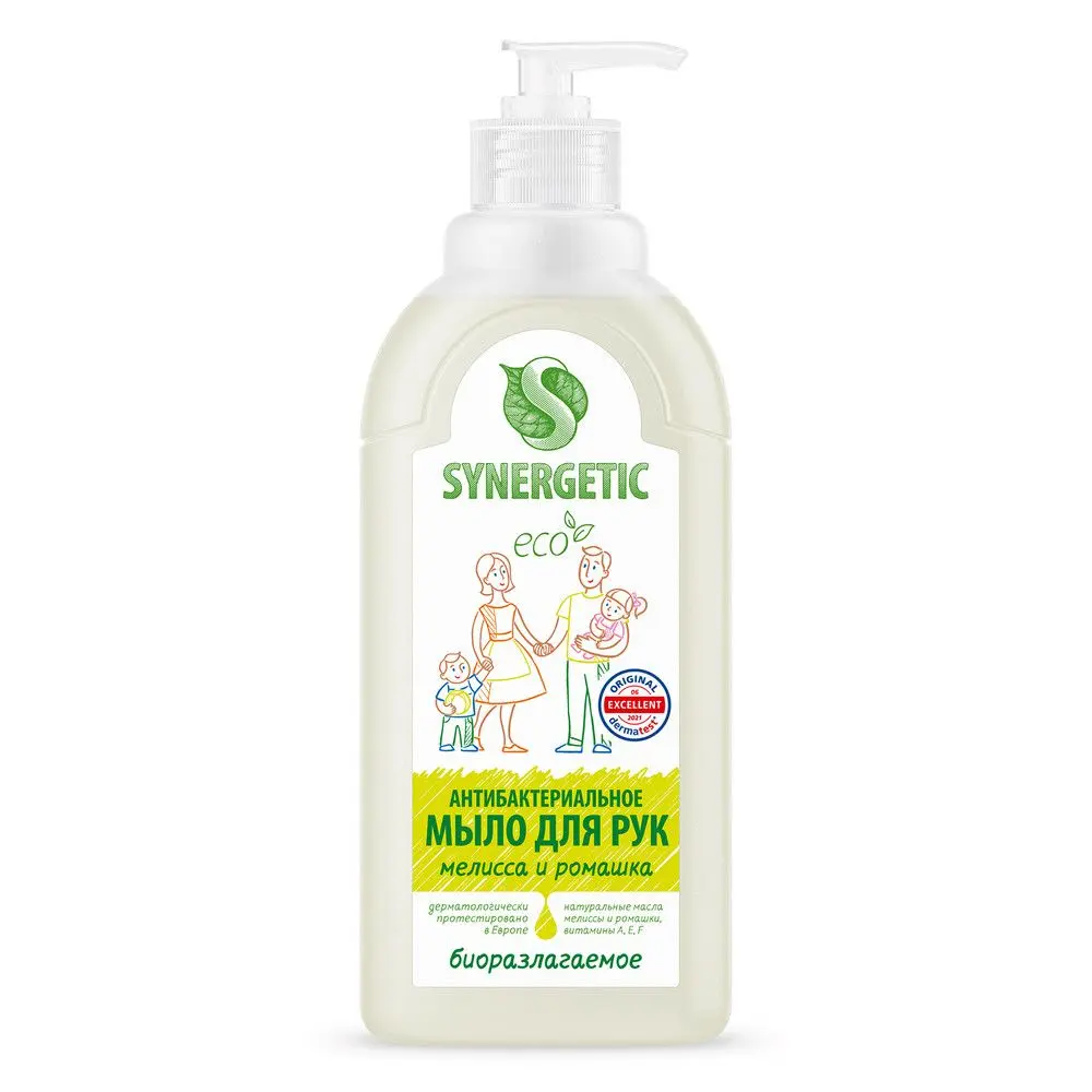 Synergetic мыло жидкое мелисса и ромашка чистота и ультразащита 99,9% 0,5 л