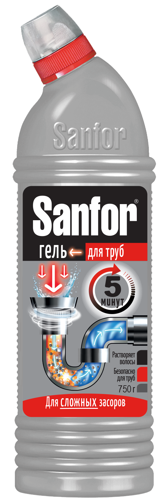 Sanfor для труб средство для очистки канализационных труб 750 мл