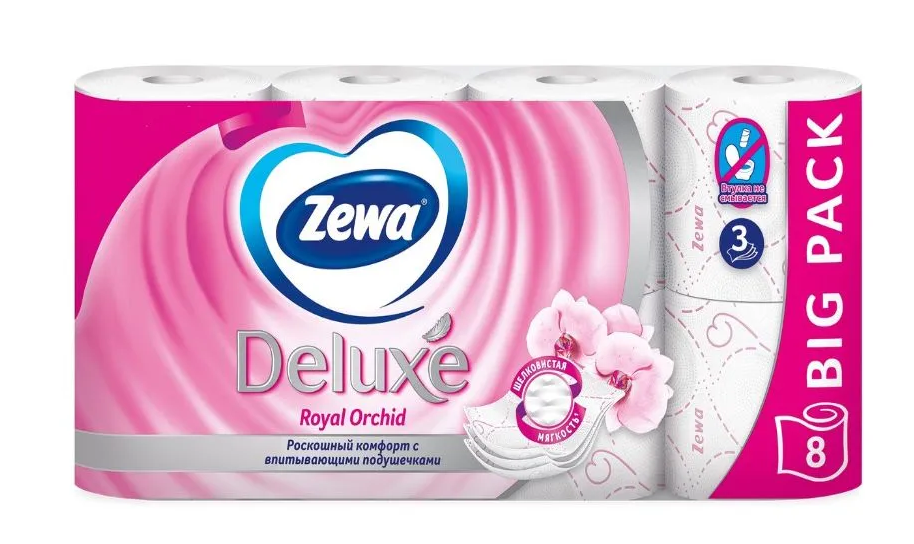 Zewa туалетная бумага deluxe 3 х слойная орхидея 8 шт