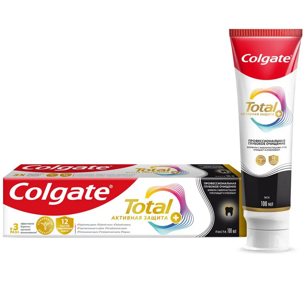 Colgate зубная паста 12 профессиональная глубокое очищение с древесным углем 100 мл