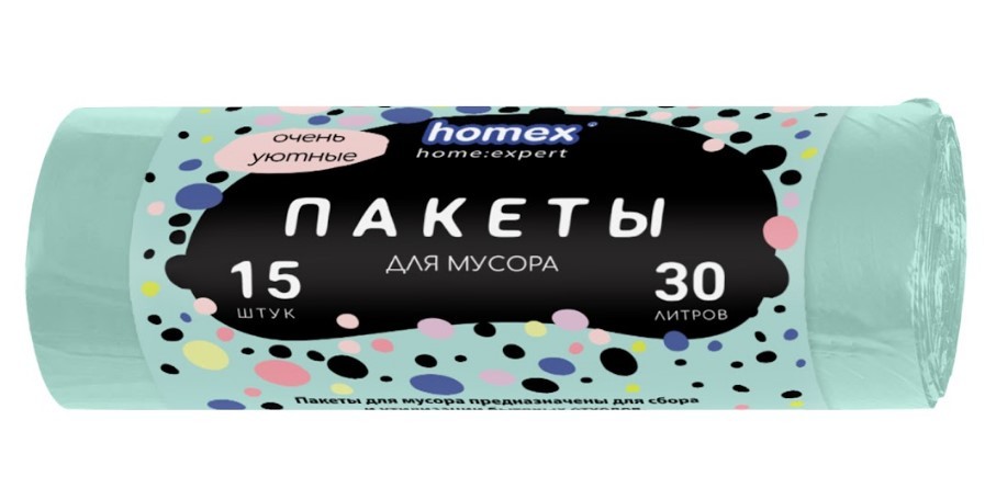 Homex пакеты для мусора 30 л 15 шт очень уютные бирюзовые new