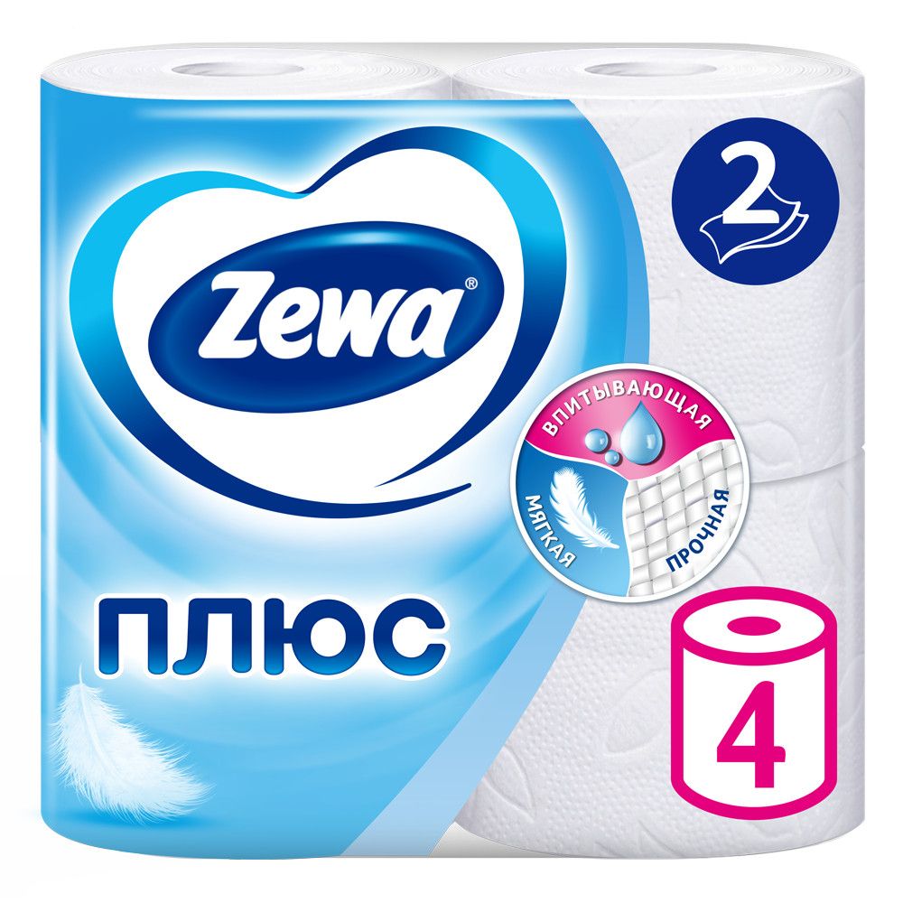 Zewa туалетная бумага плюс 2 х слойная белая 4 шт