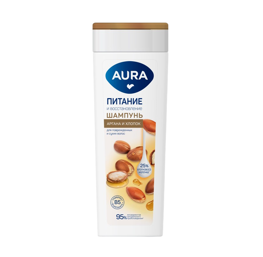 Aura шампунь для волос питание и восстановление флакон флиптоп 380 мл
