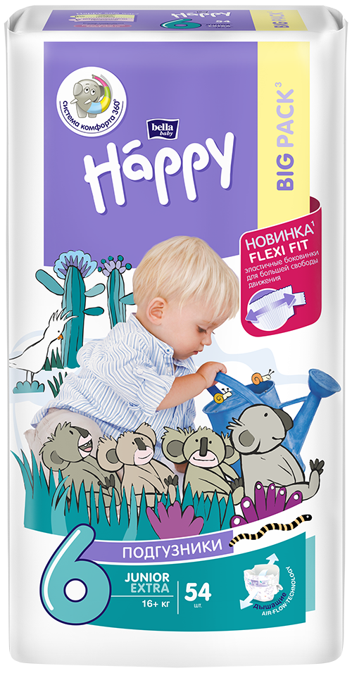 Подгузники для детей BELLA Happy Junior Extra по 54 шт, вес 16 кг + (6мес)