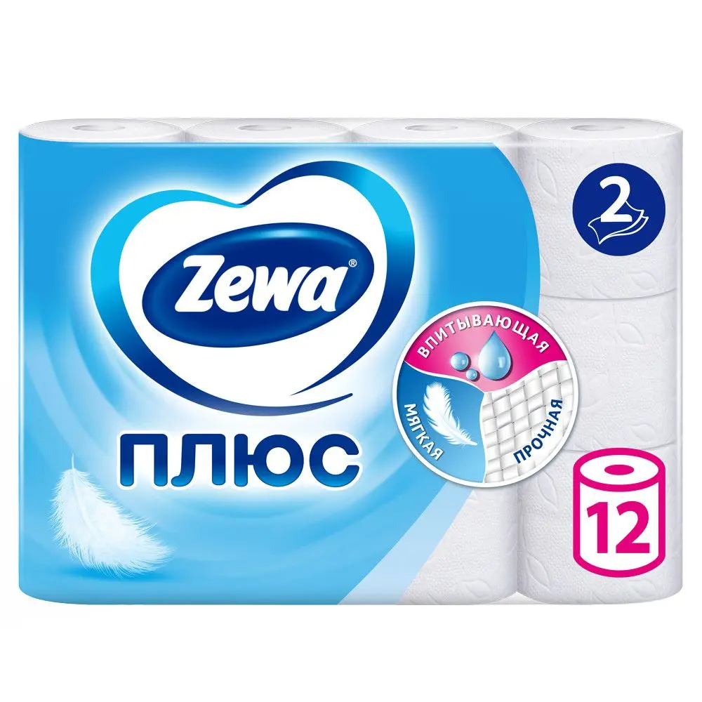 Zewa туалетная бумага плюс 2 х слойная белая 12 шт