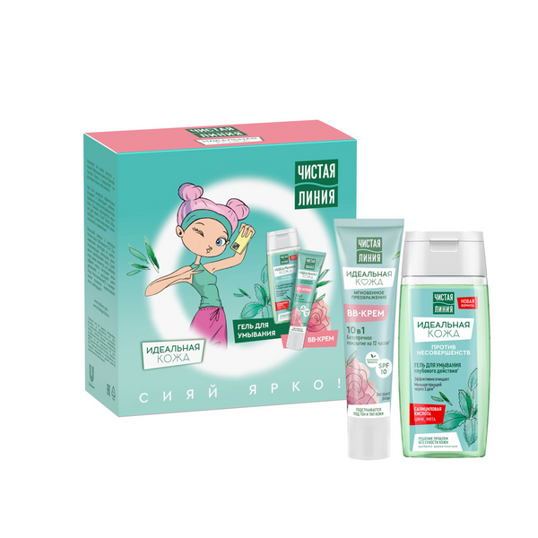 Чистая линия подарочный набор сияй крем 10в1+ гель для умывания 40 мл+100 мл