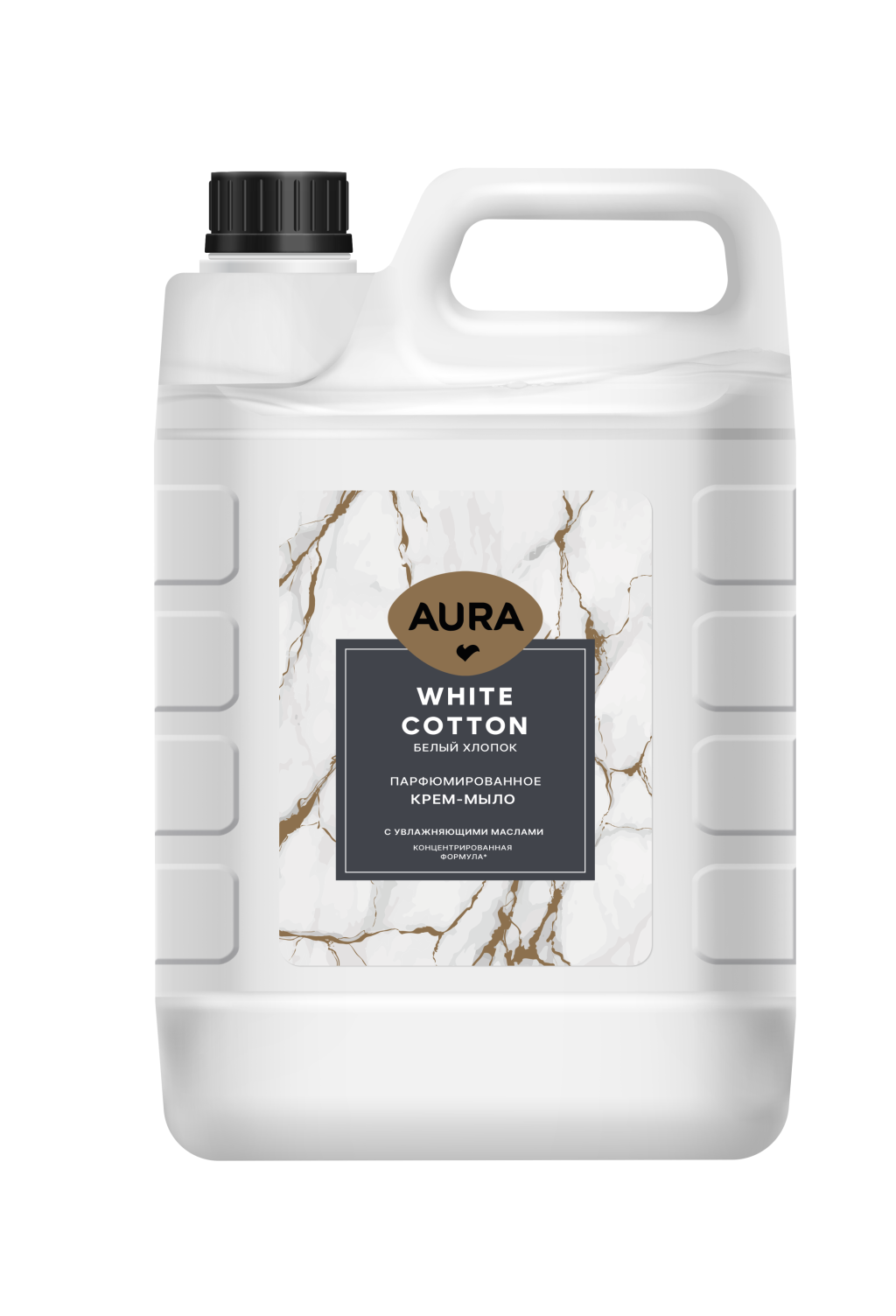Aura крем мыло парфюмированное белый хлопок канистра 5000 мл