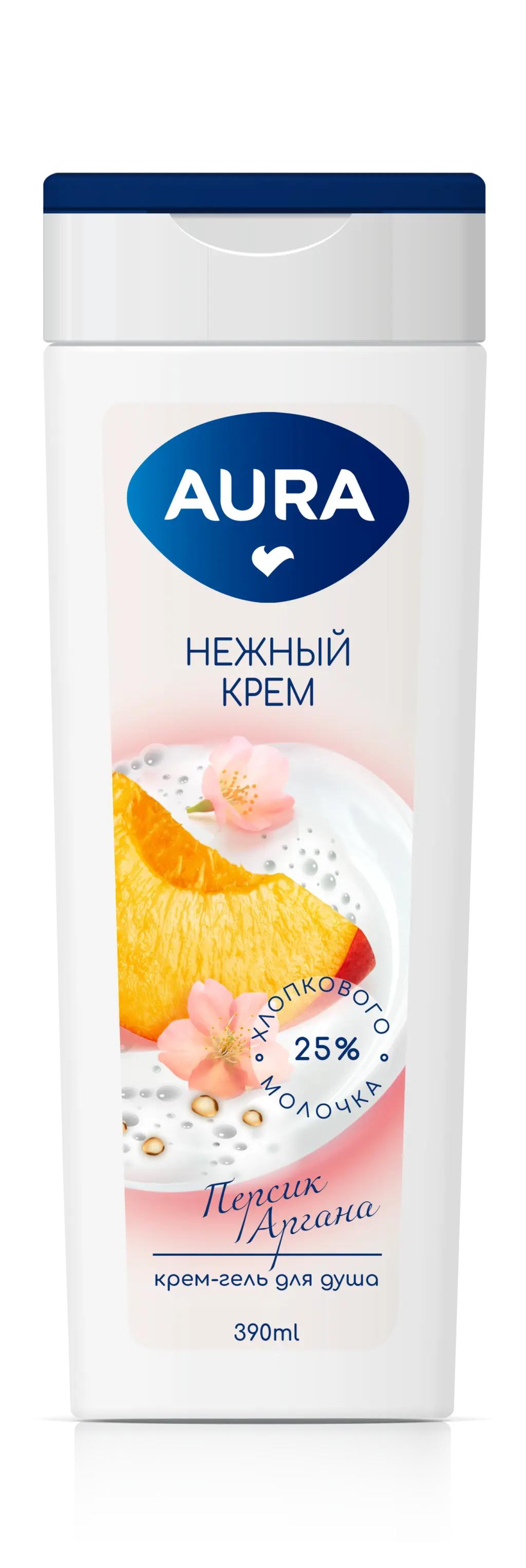 Aura крем гель для душа персик и аргана флакон флиптоп 390 мл