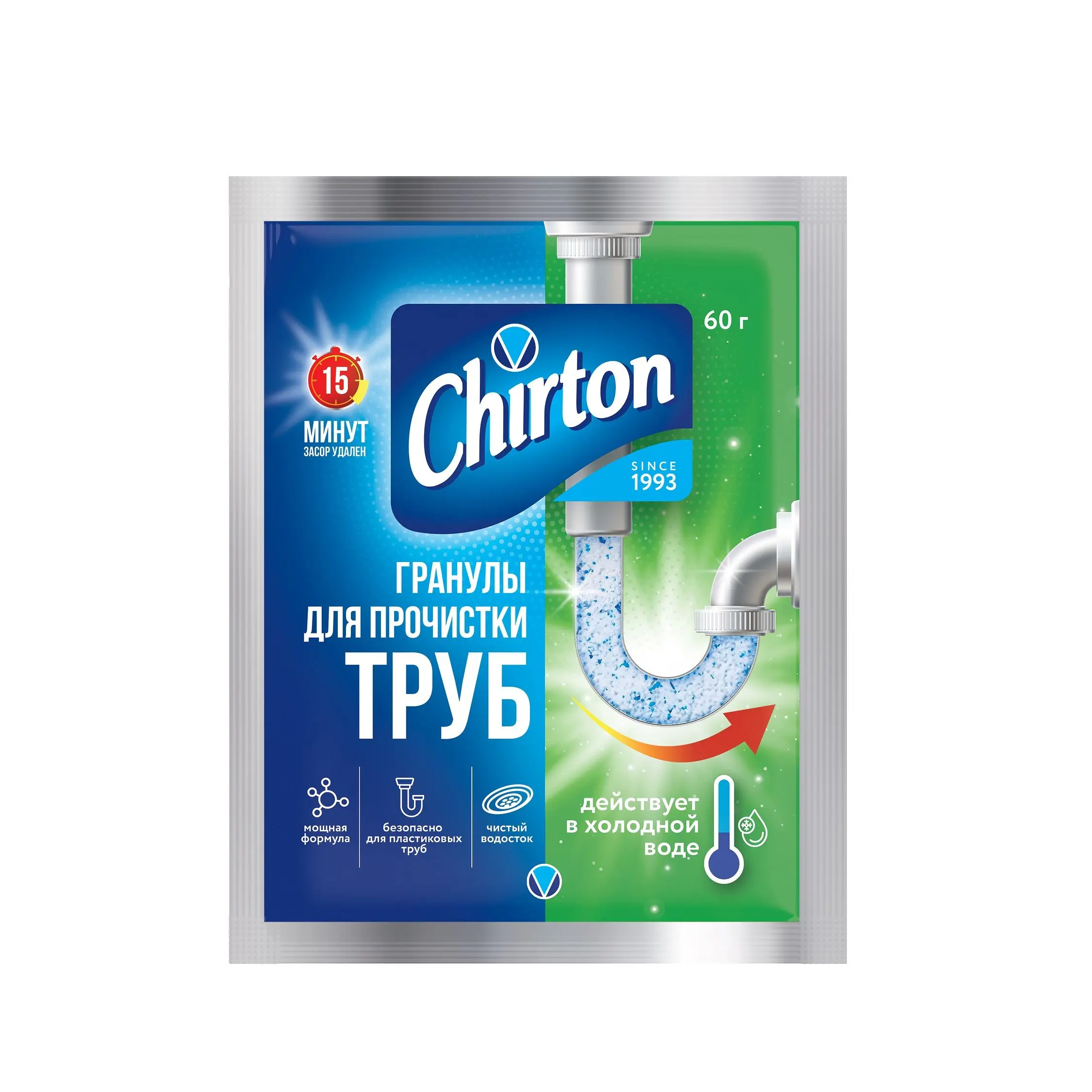 Chirton порошок для прочистки труб холодной водой 60 г