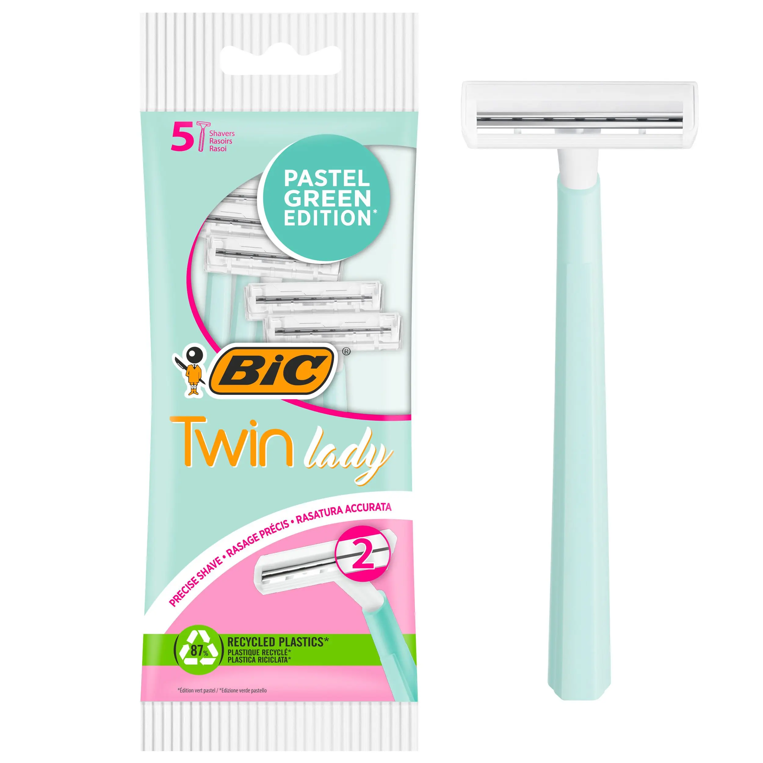 Bic twin lady green бритва женская одноразовая 2 лезвия 5 шт