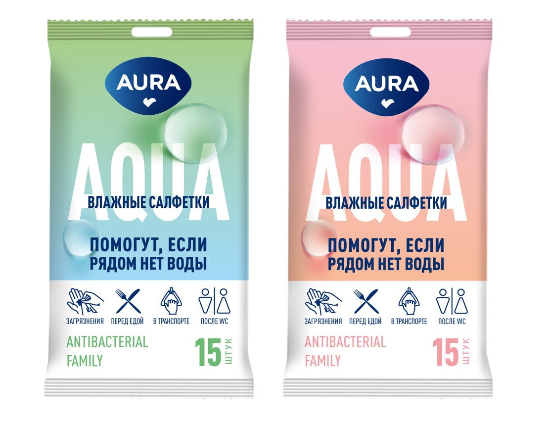 Aura влажные салфетки с антибактериальным эффектом beauty family 15 шт