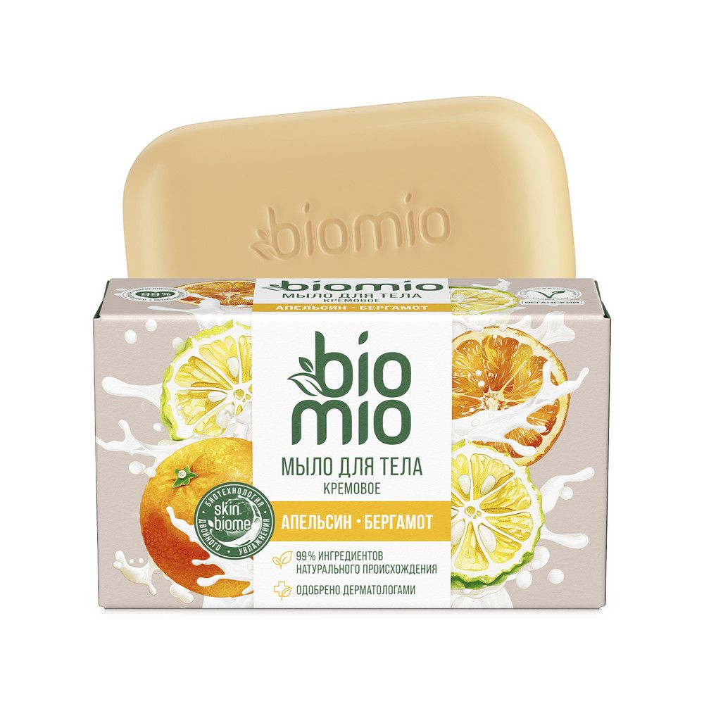 BioMio body cream bar soap кремовое мыло для тела с эфирными маслами апельсина и бергамота 140 г