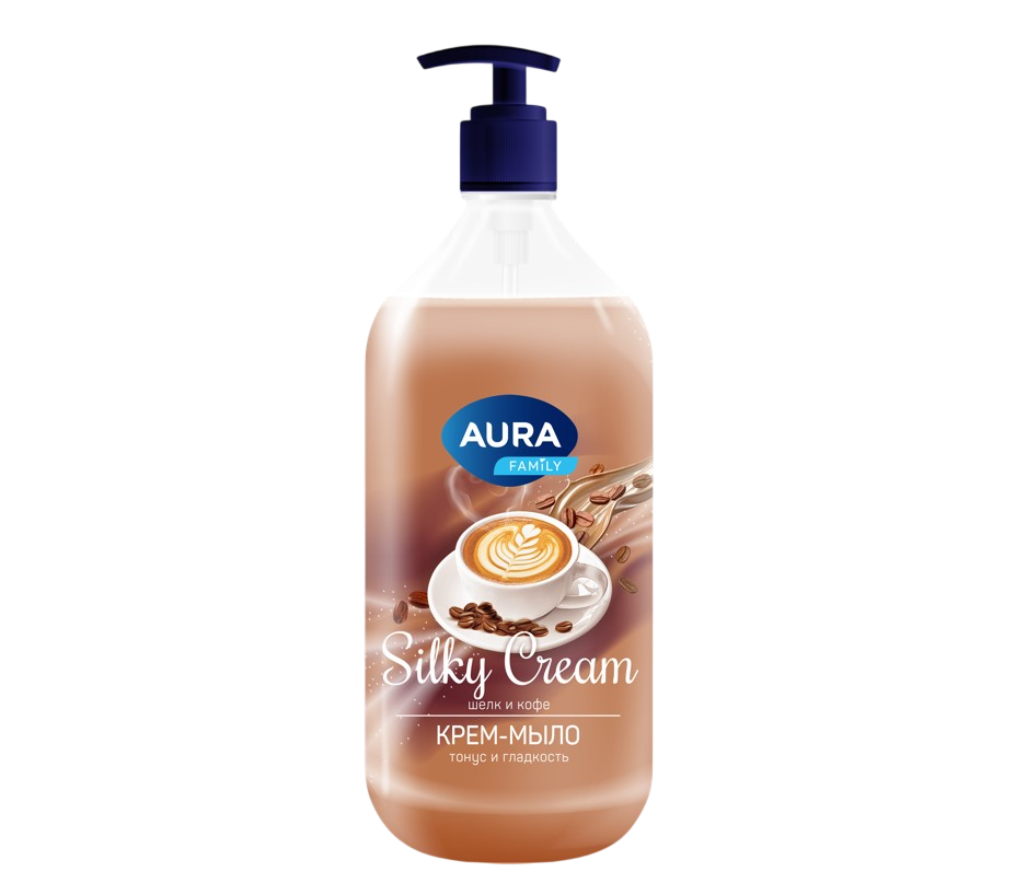 Aura крем мыло шелк и кофе silky cream флакон дозатор 1000 мл