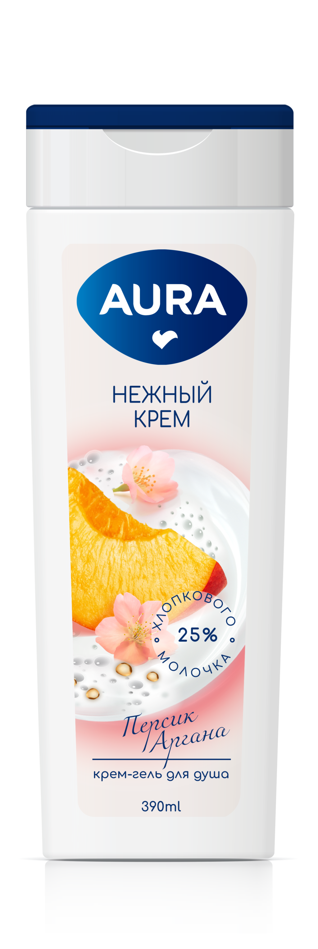 Aura крем гель для душа персик и аргана флакон флиптоп 390 мл