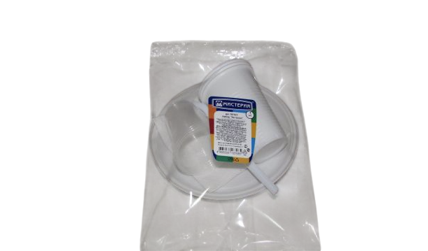 Набор одноразовой посуды на троих 3 стак 100 мл ПП+3 стак 200 мл ПП+3 тар d165 мм ПС+3 вил.+3 салф