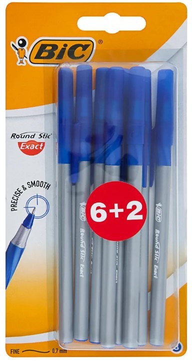 BIC Ручка 'Раунд Стик Экзакт', 0.28 мм, син. (блист. 6+2шт)