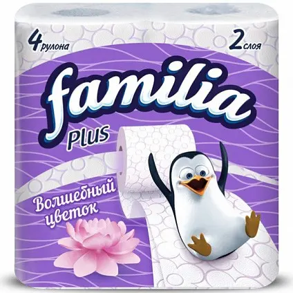 'Familia Plus' Туалетная бумага Магический цветок двухслойная, 4 шт (16шт в кор)