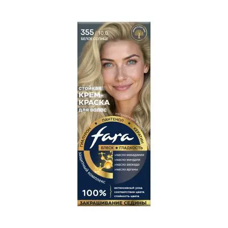 Fara nc new стойкая крем краска для волос 355/10.0 белое солнце