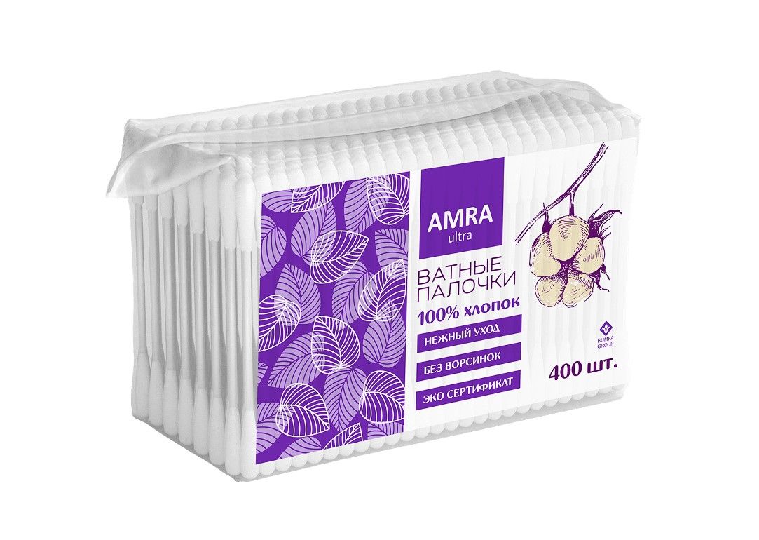 Amra ватные палочки в пакете 400 шт