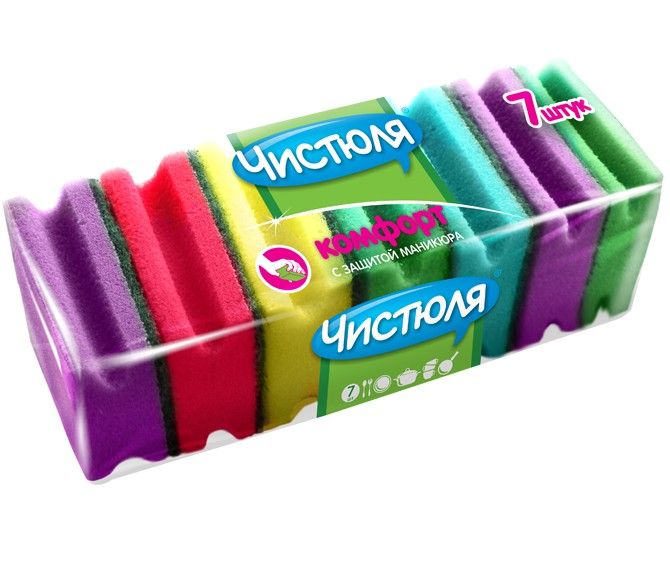 Чистюля губки поролоновые с абразивом комфорт с фаской 7 шт