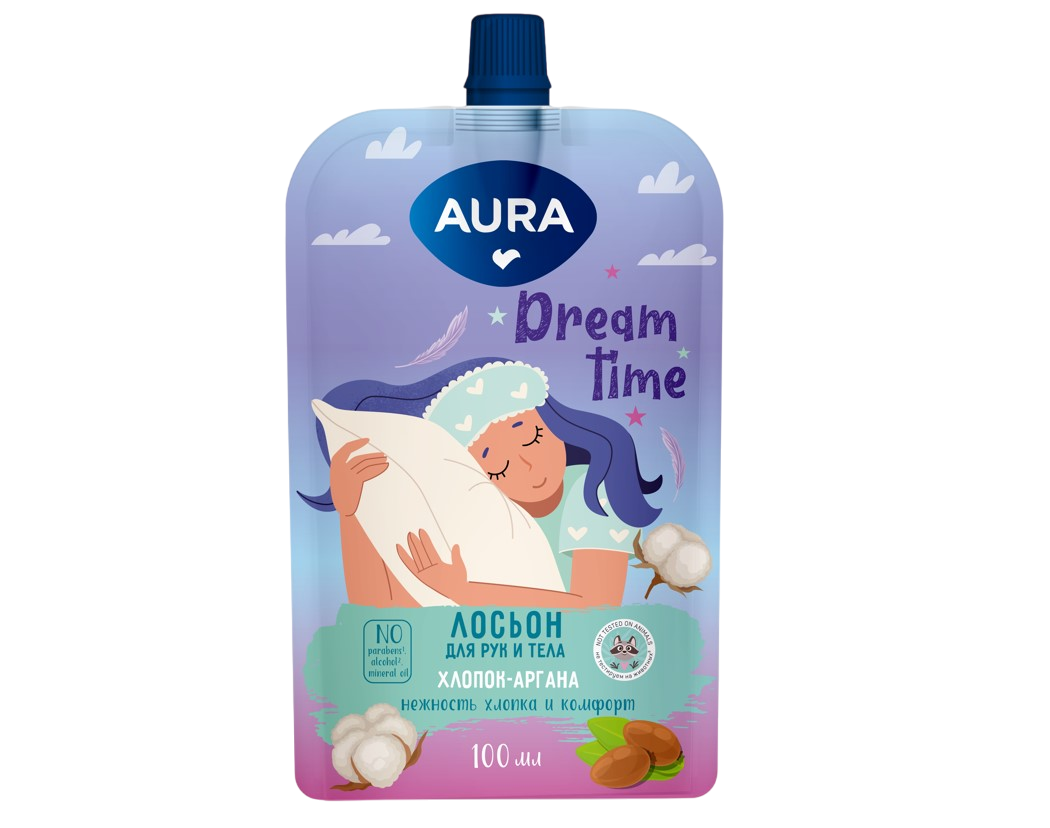 Aura лосьон для рук и тела хлопок аргана дой пак 100 мл