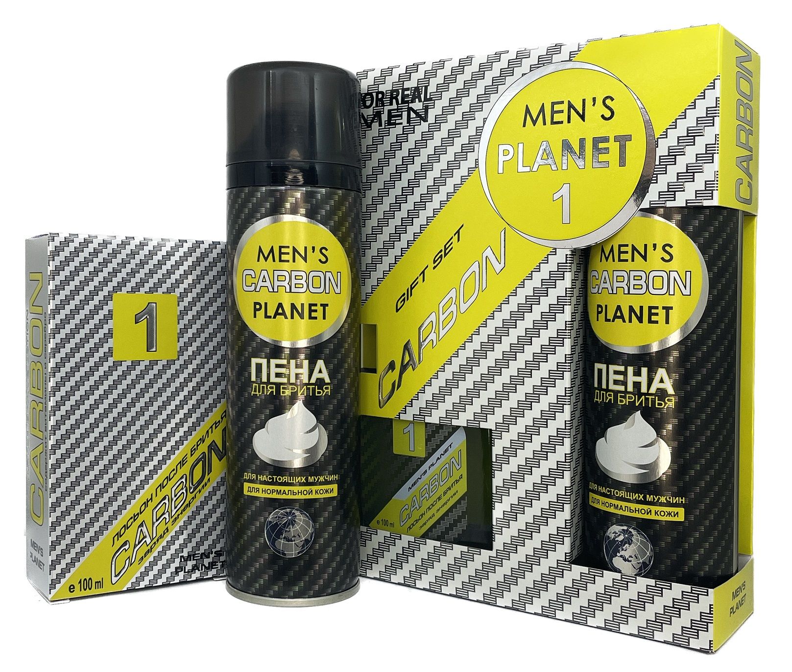 Men's Planet  Carbon 1 подарочный набор лосьон после бритья + пена для бритья 200 муж