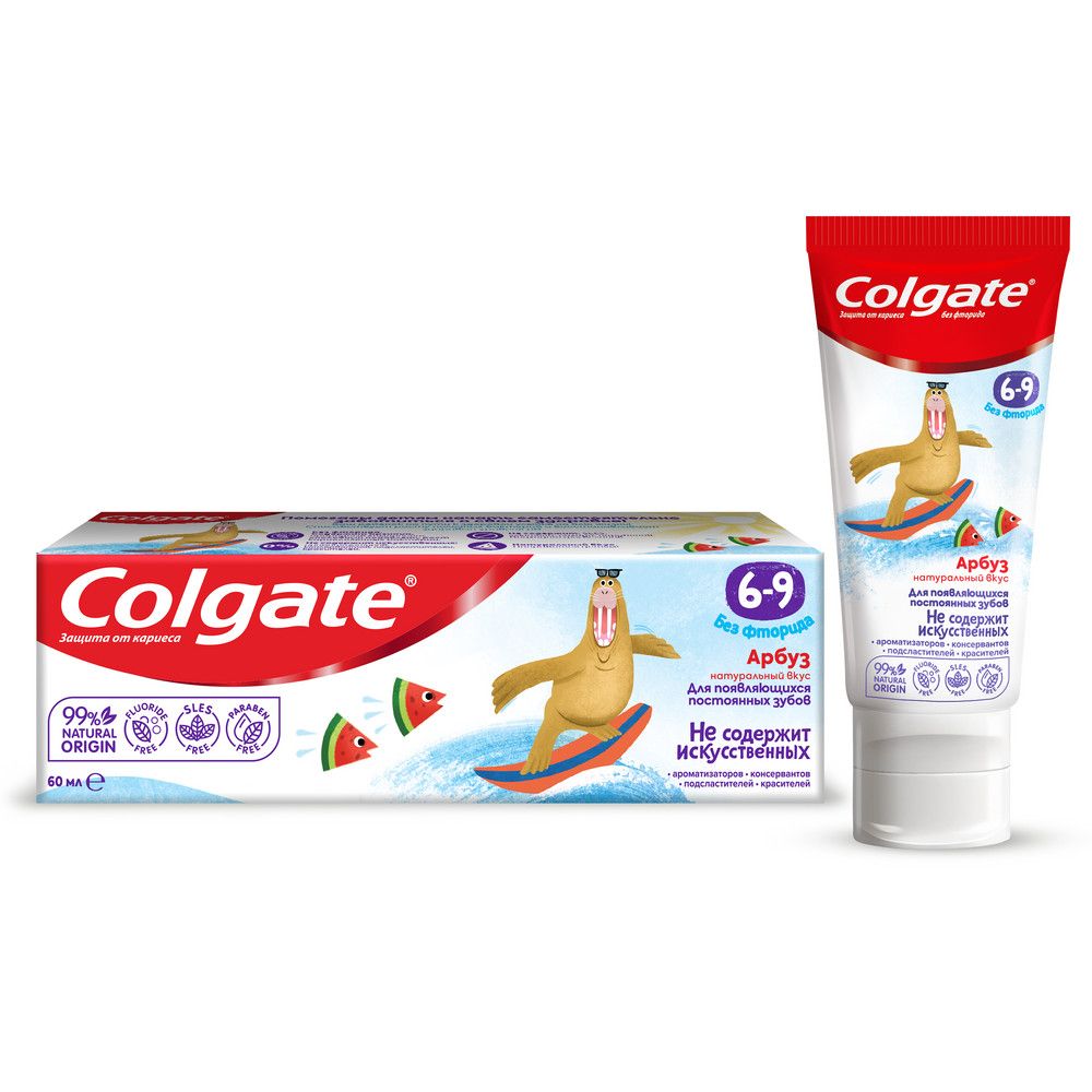 Colgate зубная паста детская  6-9 без фторида для детей от 6 до 9 лет со вкусом арбуза 60 мл