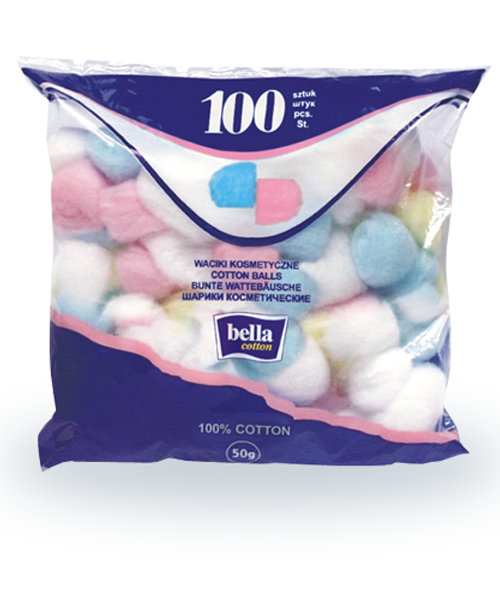 BELLA Шарики ватные BELLA COTTON цветные 100шт