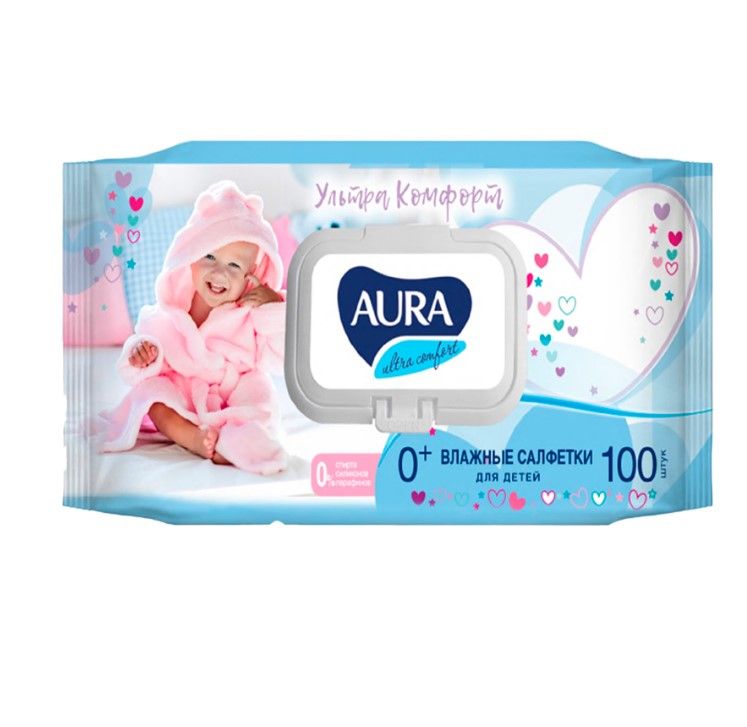 Aura ultra comfort влажные салфетки для детей 100 шт с крышкой