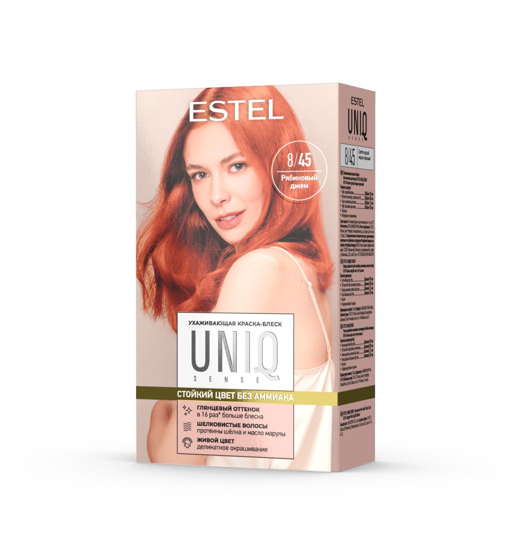 Estel uniq sense ухаживающая краска блеск без аммиака для волос 8.45 светло русый медно красный