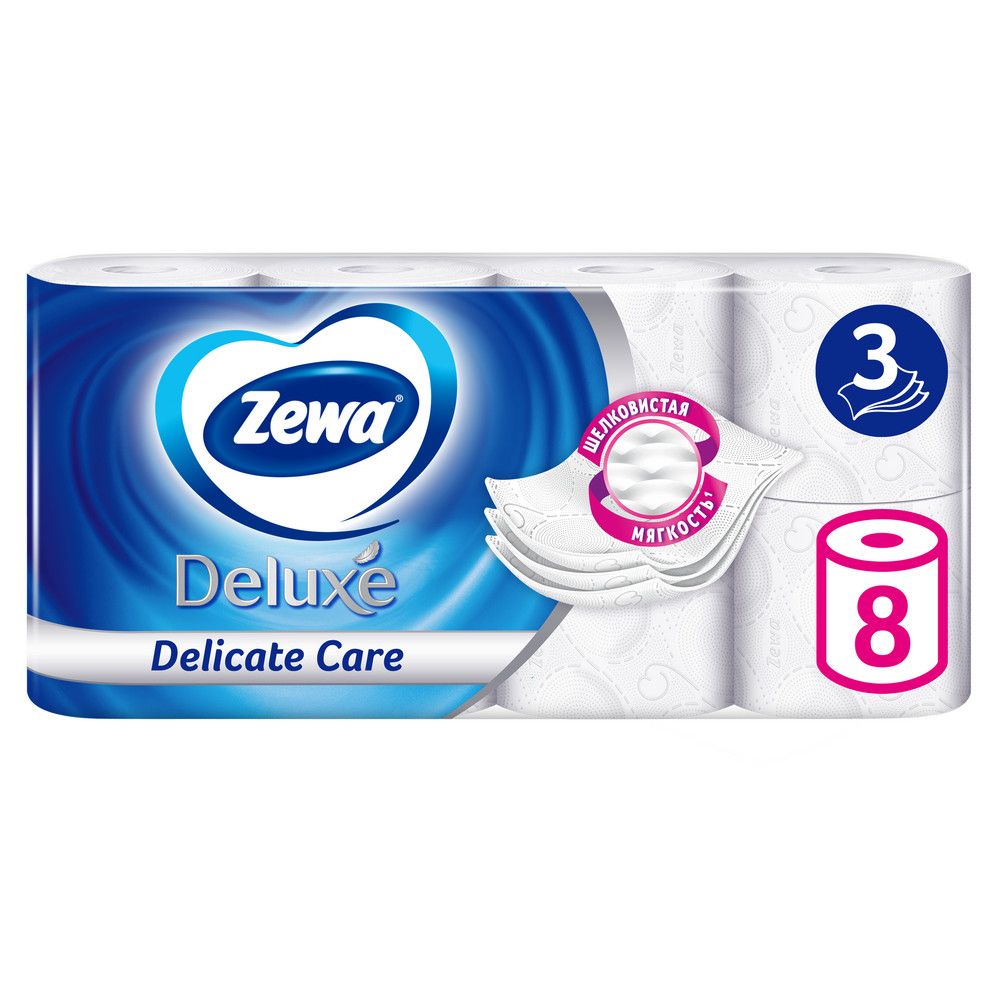 Zewa туалетная бумага deluxe 3 х слойная белая 8 шт