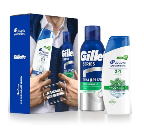 Набор Head&Shoulders шампунь основной уход 2в1 200 мл + Gillette пена для бритья успокаивающая 200 мл