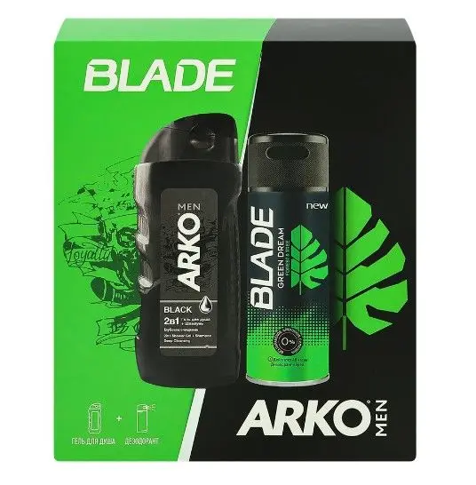 Arko men подарочный набор гель для душа black 260 мл + дезодорант green 150 мл