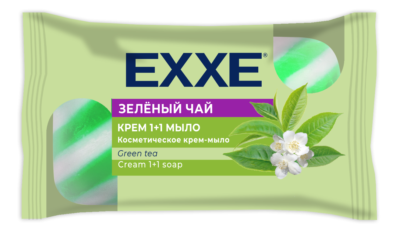 Exxe косметическое крем-мыло 1+1 зеленый чай 4 шт*75 г зеленое полосатое экопак