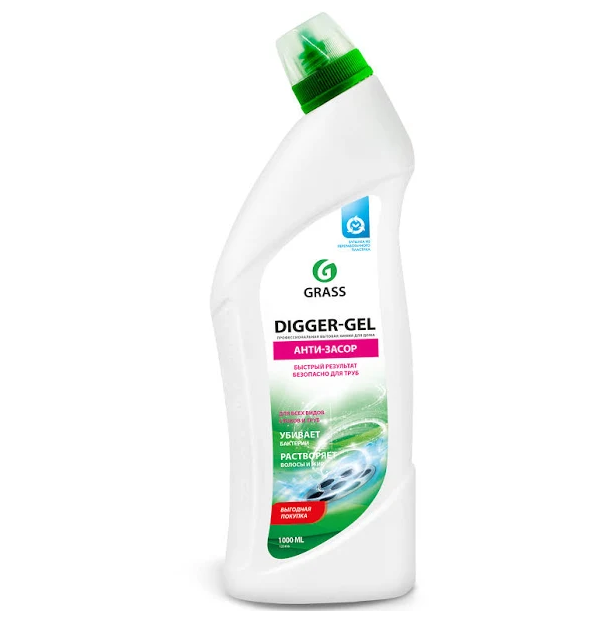 GraSS Digger Gel средство щелочное для прочистки канализационных труб флакон 1500 мл